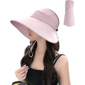Women Foldable Sun Visor Hat Wide Brim UPF 50+ UV Protection Hats Adjustable Floppy Topless Beach Cap