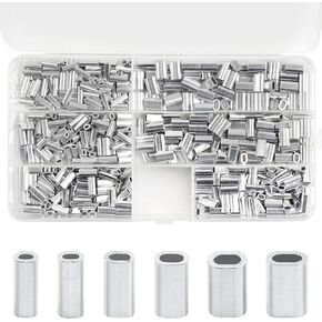 Fishing Aluminum Crimp Sleeves Kit, 550PCS Single Barrel Crimping Sleeves for Fishing Line Oval Fishing Tube Crimps Wire Connectors Leader Rigging Tackle