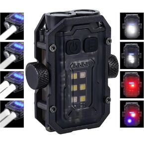 8 Modes EDC Flashlight, 800 Lumen Dual Light Compact Pocket Clip Light,Warm Red Blue COB Light, USB C Rechargeable, Waterproof Magnetic LED Flash Light for Night Working, Cycling, Emergency