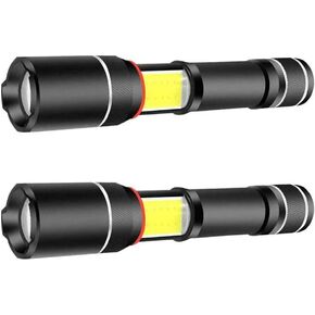 2 Pcs LED Flashlight 5000 Lux COB Lantern+ Flashlight in-1with Zoom LED Flashlight Lantern