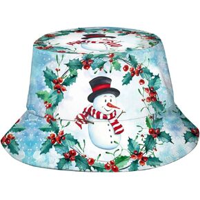 Merry Christmas Theme Bucket Hat Cute Snowman Sun Hat Fisherman Hat Caps for Men Women Boys Girls