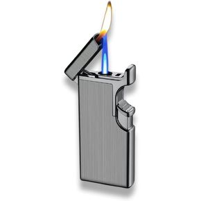 Butane Lighter Cool Lighters Dual Flame Lighter Windproof Lighter Cool Inflatable Blue Flame Candle Kitchen Barbecue Men's Camping Gifts (Without Butane)