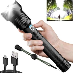 Flashlights LED High Lumens Rechargeable, 90000 Lumens Super Bright Flashlight, High Powered Flash Light, Powerful Handheld Tactical Flashlights for Emergency Camping Hiking Walking Dogs