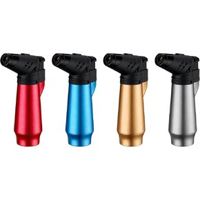 Torch Lighter with Soft Flame Model Large Gas Tank Refillable Butane Windproof Jet Lighters for Candle Cooking Handcraft Outdoor BBQ Incense (4 PACK) (Butane Not Included)