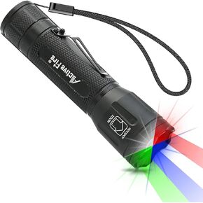 4 in 1 Multicolor Tactical Flashlight, Can Zoom White Blue Green Red Light, RGB Waterproof Handheld Torch with Clip, Suitable for Night Hunting Light, Fishing, Camping Hiking