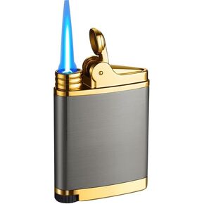 Pocket Torch Lighter, Jet Flame Butane Lighter with Flame Dial, Refillable Torch Lighter, Windproof Jet Lighter for Hiking Camping, No Gas (Black)