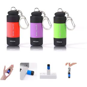 Mini Keychain Flashlights USB Rechargeable, Colorful Small LED Flashlight Torches for Kids/Adult Hiking Camping, Waterproof Pocket Flashlights for Backpack/Belt, (3Packs)