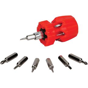Performance Tool W487 7-in-1 Stubby Screwdriver Set with Phillips, Slotted and Star Bits - Compact Design with On-board Bit Storage