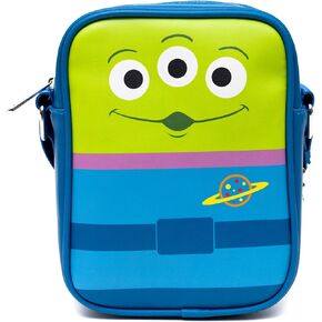 Disney Vegan Leather Cross Body Backpack for Men and Women with Adjustable Strap, Toy Story Alien Close Up Pose, Blue