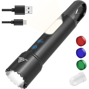 Rechargeable Flashlight, LED Flashlights High Lumens, 10 Modes with COB Sidelight, Zoomable Small Tactical Waterproof Flash Light for Emergency Home Camping, Gifts for Men Women Adults