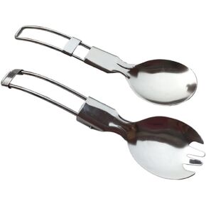 Stainless Steel Portable Folding Spoon Spork Flatware for Camping Hiking Picnic Backpacking, Travel Foldable Spoon and Spork for Outdoor Activities (2 Pack)