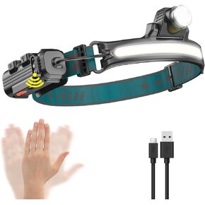 Headlamp Rechargeable, Headlamp Flashlight with Motion Sensor, 1000 Lumen 230° Wide Beam LED Headlamp, 6 Modes Black Y010-2PACK Y010-2 Y010-2