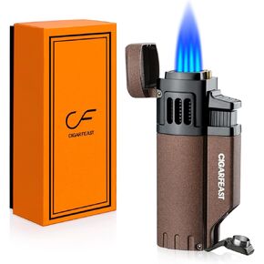 Cigar Lighter with a Built-in Cigar Rest on Top Windproof Torch Lighter with Punchs Four and Fire Jet (Deep Green)