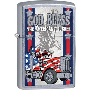 Zippo Lighter: God Bless The American Trucker - Street Chrome 80541