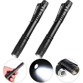Flashlight, 2 PCS Mini Pen LED Lights, High Lumens, Pocket Size, Removable Clip, Wide Application, Batteries Not Included