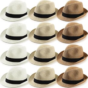 Sintege 12 قطعة قبعة صيفية للشمس للنساء والرجال قبعة من القش قابلة للطي من القش ذات حافة قصيرة بنما قبعة شاطئ بنما قابلة للتعبئة للسيدات والرجال لقضاء العطلات، كاكي بيج وأبيض in Kuwait