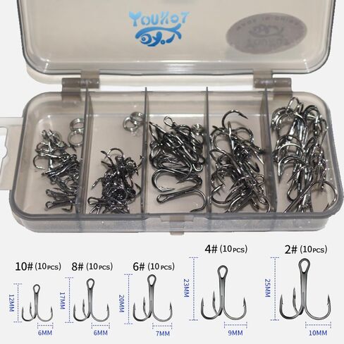 50psc High Carbon Steel Treble Hooks and 15 pcs for Split Rings for Fishing Lures in Saudi Arabia