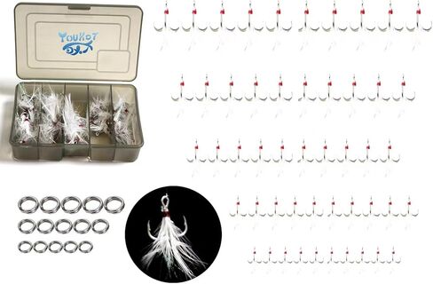 50psc High Carbon Steel Treble Hooks and 15 pcs for Split Rings for Fishing Lures in Saudi Arabia