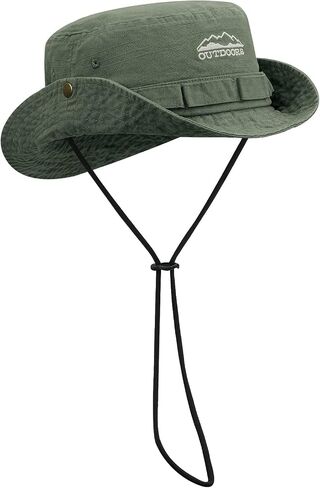 CLAPE Fishing Hat Washed Boonie Sun Hats Bucket Cap with String Sun Protection Outdoor Camping Cap Jungle Hat Flat Top Cap in Saudi Arabia