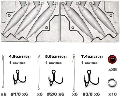 Dimatteo Fishing Jigging Lure Mold Kits 5oz, 5.5oz, 7.5oz,3 Cavities, 91pcs/Pack,Without Handle in Saudi Arabia