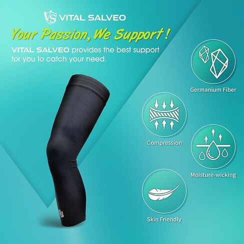 Vital Salveo Germanium Full Leg Sleeve Compression Long Knee Sleeve for Arthritis, Basketball, Cycling, Football (1PC) in Saudi Arabia