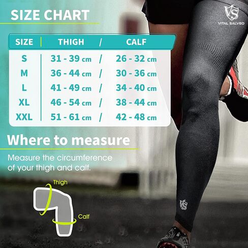 Vital Salveo Germanium Full Leg Sleeve Compression Long Knee Sleeve for Arthritis, Basketball, Cycling, Football (1PC) in Saudi Arabia