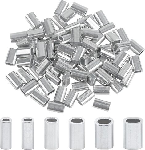 AGOOL Fishing Aluminum Crimp Sleeves - 150pcs Single Barrel Crimp Sleeves Oval Aluminum Crimping Loop Sleeve Kit for Wire Rope and Cable Fishing Line Tube Connectors Wire Leader Rigging Tackle in Saudi Arabia