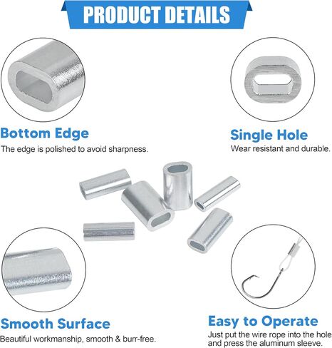 AGOOL Fishing Aluminum Crimp Sleeves - 150pcs Single Barrel Crimp Sleeves Oval Aluminum Crimping Loop Sleeve Kit for Wire Rope and Cable Fishing Line Tube Connectors Wire Leader Rigging Tackle in Saudi Arabia