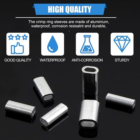 AGOOL Fishing Aluminum Crimp Sleeves - 150pcs Single Barrel Crimp Sleeves Oval Aluminum Crimping Loop Sleeve Kit for Wire Rope and Cable Fishing Line Tube Connectors Wire Leader Rigging Tackle in Saudi Arabia
