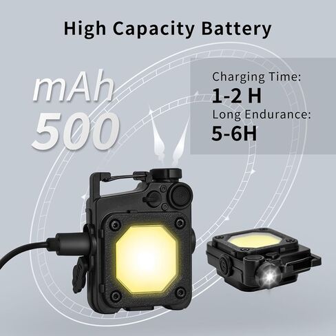 Cob Keychain Flashlight, 6 Light Modes 1500 Lumen, 2Pcs Mini Keychain Work Light, Small Flashlight Rechargeable with Bracket and Screwdriver, Emergency Light for Camping and Hiking in Saudi Arabia