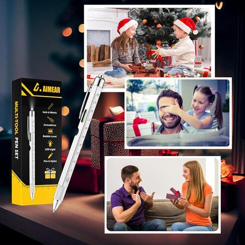 Dad Gifts for Men,Unique Gifts for Men,Multi-Tool Pen Set,Multitool pen with LED Pen Light, Stylus, Ruler, Level, Bottle Opener, Screwdriver, Ballpoint (Yellow) in Saudi Arabia