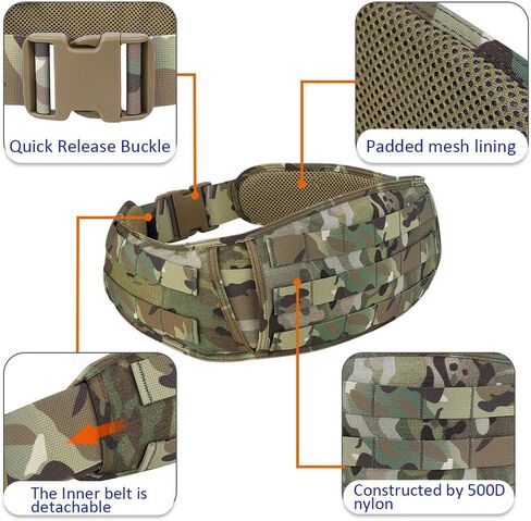 حزام KRYDEX التكتيكي Molle Modular حزام منخفض المستوى مبطن حزام دورية مع بطانة شبكية حزام المعركة in Kuwait