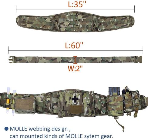 حزام KRYDEX التكتيكي Molle Modular حزام منخفض المستوى مبطن حزام دورية مع بطانة شبكية حزام المعركة in Kuwait
