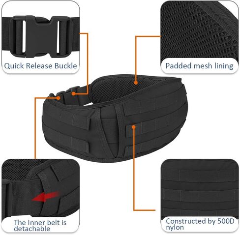 حزام KRYDEX التكتيكي Molle Modular حزام منخفض المستوى مبطن حزام دورية مع بطانة شبكية حزام المعركة in Kuwait