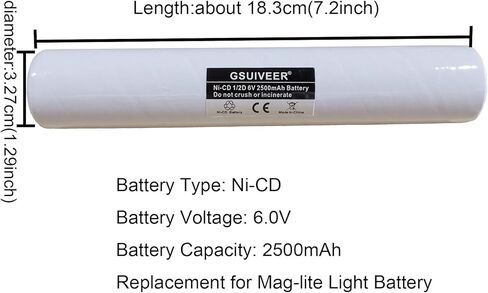 Ni-CD 1/2D 6V 2500mAh استبدال بطارية مصباح يدوي متوافق مع Streamlight 20170,26010,26060,26120,SL20/SL20S Maglight N38AF001A 20170 20X1701 (1 حزمة) in Kuwait