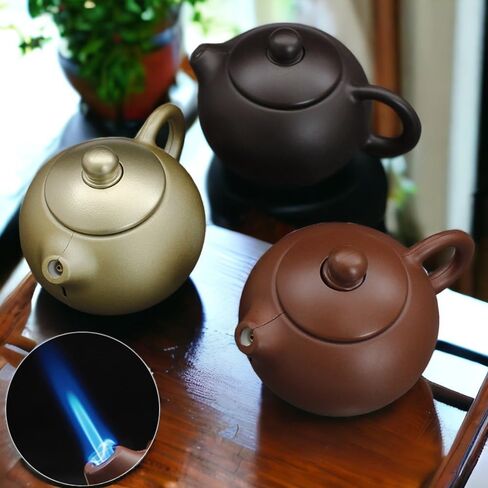 Creative Teapot Lighter, Refillable Butane Inflatable Lighter, Windproof Lighter, Cool Jet Flame Lighter, Torch Lighter, Birthday Party Camping Unique Men's Gift (No Gas)- Black in Saudi Arabia