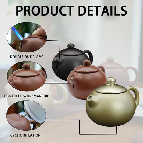 Creative Teapot Lighter, Refillable Butane Inflatable Lighter, Windproof Lighter, Cool Jet Flame Lighter, Torch Lighter, Birthday Party Camping Unique Men's Gift (No Gas)- Black in Saudi Arabia