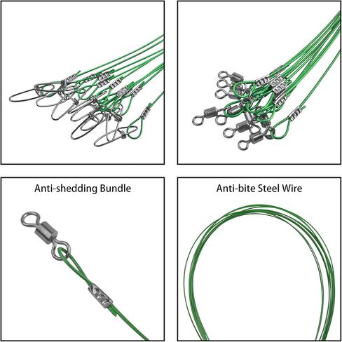 20PCS Fishing Leader Wire,150LB High Strenght Fishing Stainless Steel Wire Leader with Swivel Snaps Connect Tackle Lure Rig and Hooks 19.7inch in Saudi Arabia