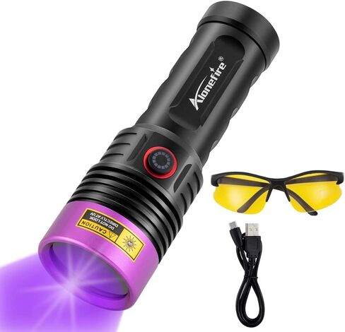 ALONEFIRE SV53 15 وات 365 نانومتر مصباح يدوي للأشعة فوق البنفسجية USB قابل لإعادة الشحن بالأشعة فوق البنفسجية للكشف عن بول الحيوانات الأليفة بالضوء الأسود لعلاج الراتنج وصيد الأسماك والعقرب والغراء الجاف والمعادن مع نظارات واقية للأشعة فوق البنفسجية، وشمل in Kuwait