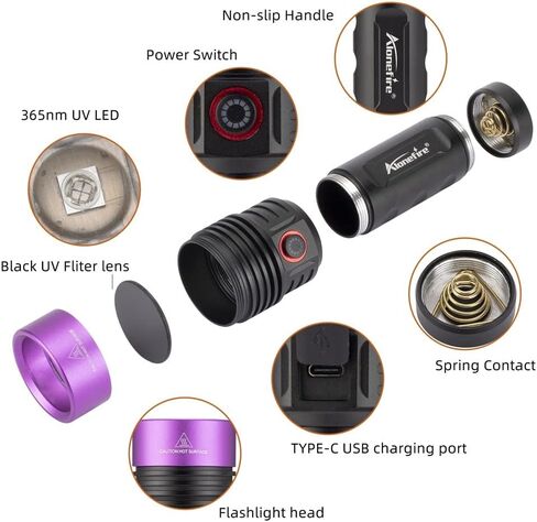 ALONEFIRE SV53 15 وات 365 نانومتر مصباح يدوي للأشعة فوق البنفسجية USB قابل لإعادة الشحن بالأشعة فوق البنفسجية للكشف عن بول الحيوانات الأليفة بالضوء الأسود لعلاج الراتنج وصيد الأسماك والعقرب والغراء الجاف والمعادن مع نظارات واقية للأشعة فوق البنفسجية، وشمل in Kuwait