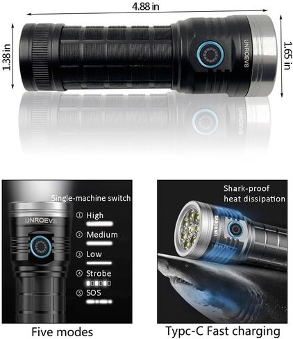XC04 Flashlights High Lumens Rechargeable Max 4000 Lumens,High Powered Flashlight with 8*LED 6000K，5 Light Modes,Super Bright Flash Light for Hiking,Camping. in Kuwait
