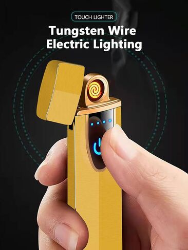 YOZWOO Mini Electric Lighter Plasma Flameless Rotary Arc Lighter USB Rechargeable Torch Lighter Smart Ignition Lighter Metal Slim Lighter with LED Indicator.（Gold in Saudi Arabia