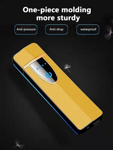 YOZWOO Mini Electric Lighter Plasma Flameless Rotary Arc Lighter USB Rechargeable Torch Lighter Smart Ignition Lighter Metal Slim Lighter with LED Indicator.（Gold in Saudi Arabia