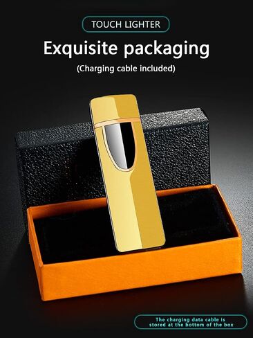 YOZWOO Mini Electric Lighter Plasma Flameless Rotary Arc Lighter USB Rechargeable Torch Lighter Smart Ignition Lighter Metal Slim Lighter with LED Indicator.（Gold in Saudi Arabia