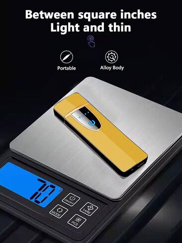 YOZWOO Mini Electric Lighter Plasma Flameless Rotary Arc Lighter USB Rechargeable Torch Lighter Smart Ignition Lighter Metal Slim Lighter with LED Indicator.（Gold in Saudi Arabia