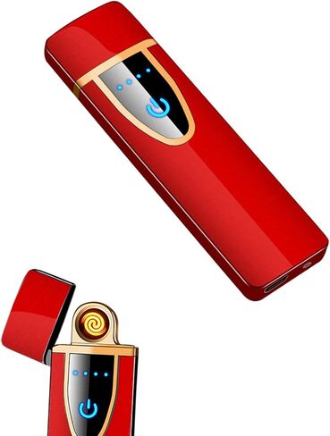 YOZWOO Mini Electric Lighter Plasma Flameless Rotary Arc Lighter USB Rechargeable Torch Lighter Smart Ignition Lighter Metal Slim Lighter with LED Indicator.（Gold in Kuwait