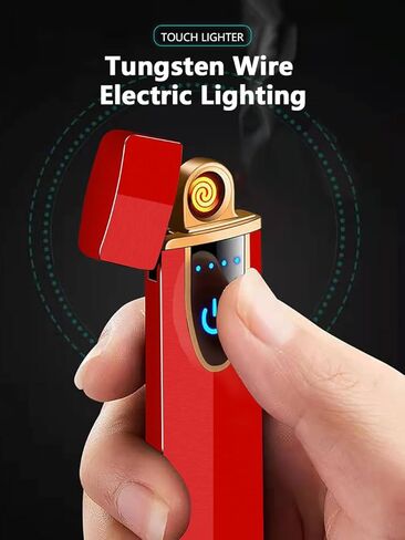 YOZWOO Mini Electric Lighter Plasma Flameless Rotary Arc Lighter USB Rechargeable Torch Lighter Smart Ignition Lighter Metal Slim Lighter with LED Indicator.（Gold in Kuwait