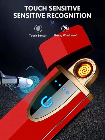 YOZWOO Mini Electric Lighter Plasma Flameless Rotary Arc Lighter USB Rechargeable Torch Lighter Smart Ignition Lighter Metal Slim Lighter with LED Indicator.（Gold in Kuwait