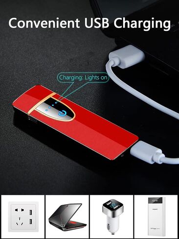 YOZWOO Mini Electric Lighter Plasma Flameless Rotary Arc Lighter USB Rechargeable Torch Lighter Smart Ignition Lighter Metal Slim Lighter with LED Indicator.（Gold in Kuwait