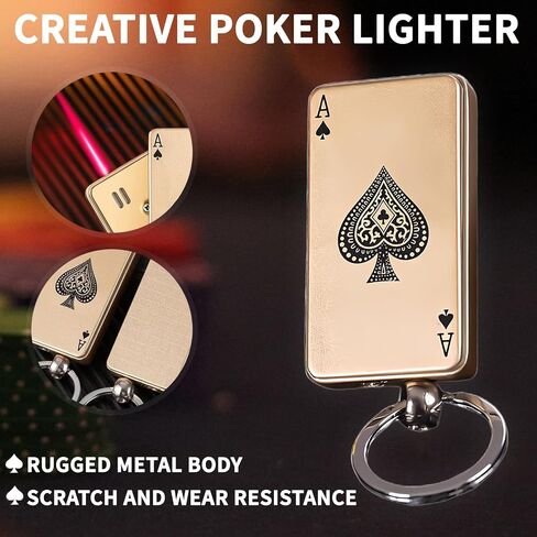 Cool Metal Poker Ace Cards Lighters Refillable, Novelty Vintage Dazzling & Ultra-Cool Lighter, Unique Gifts for Men Gifts Candles BBQ Camping (No Butane Fuel) (08#) in Saudi Arabia